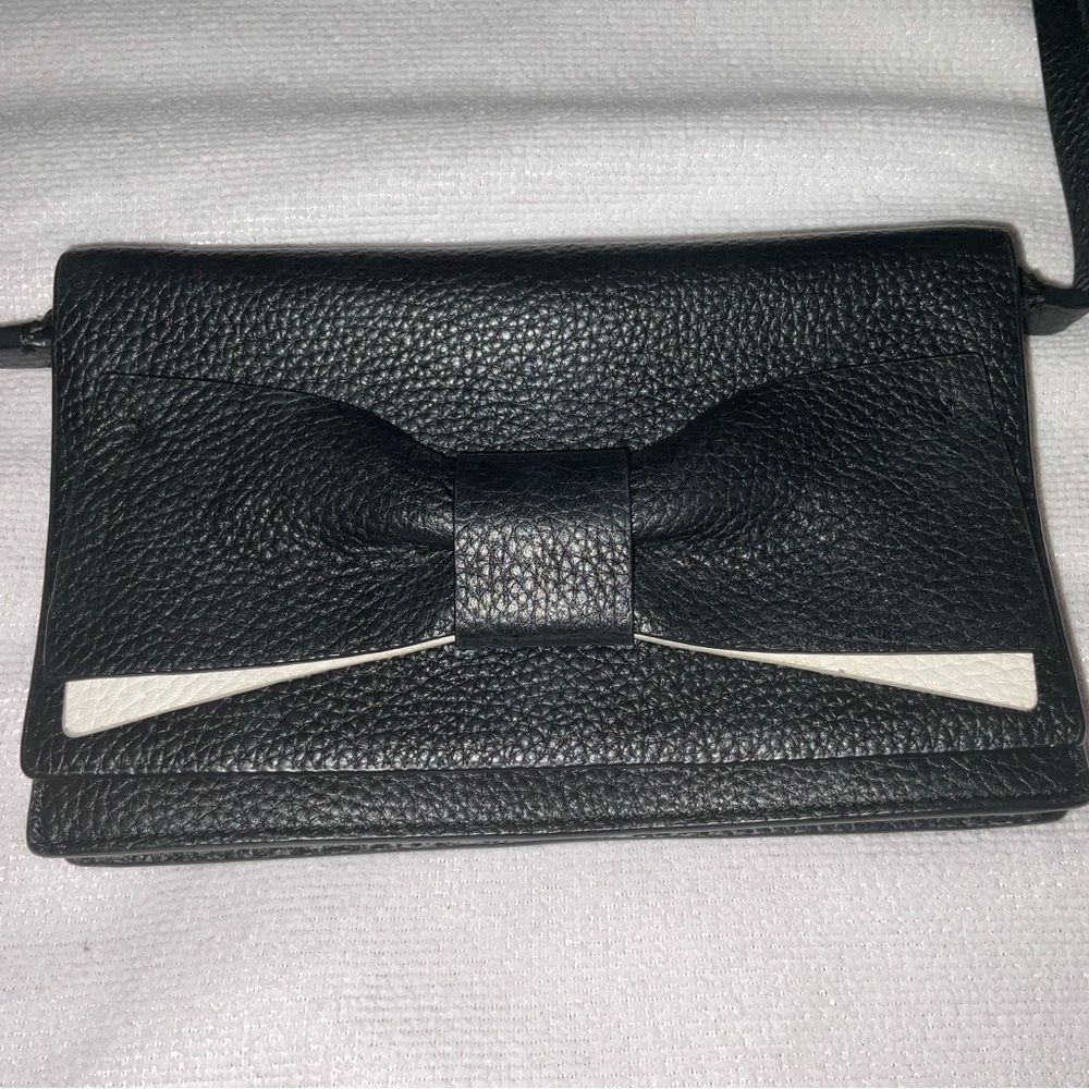 Kate Spade New York Black White Leather Bow Crossbody Bag w/ Dust Bag